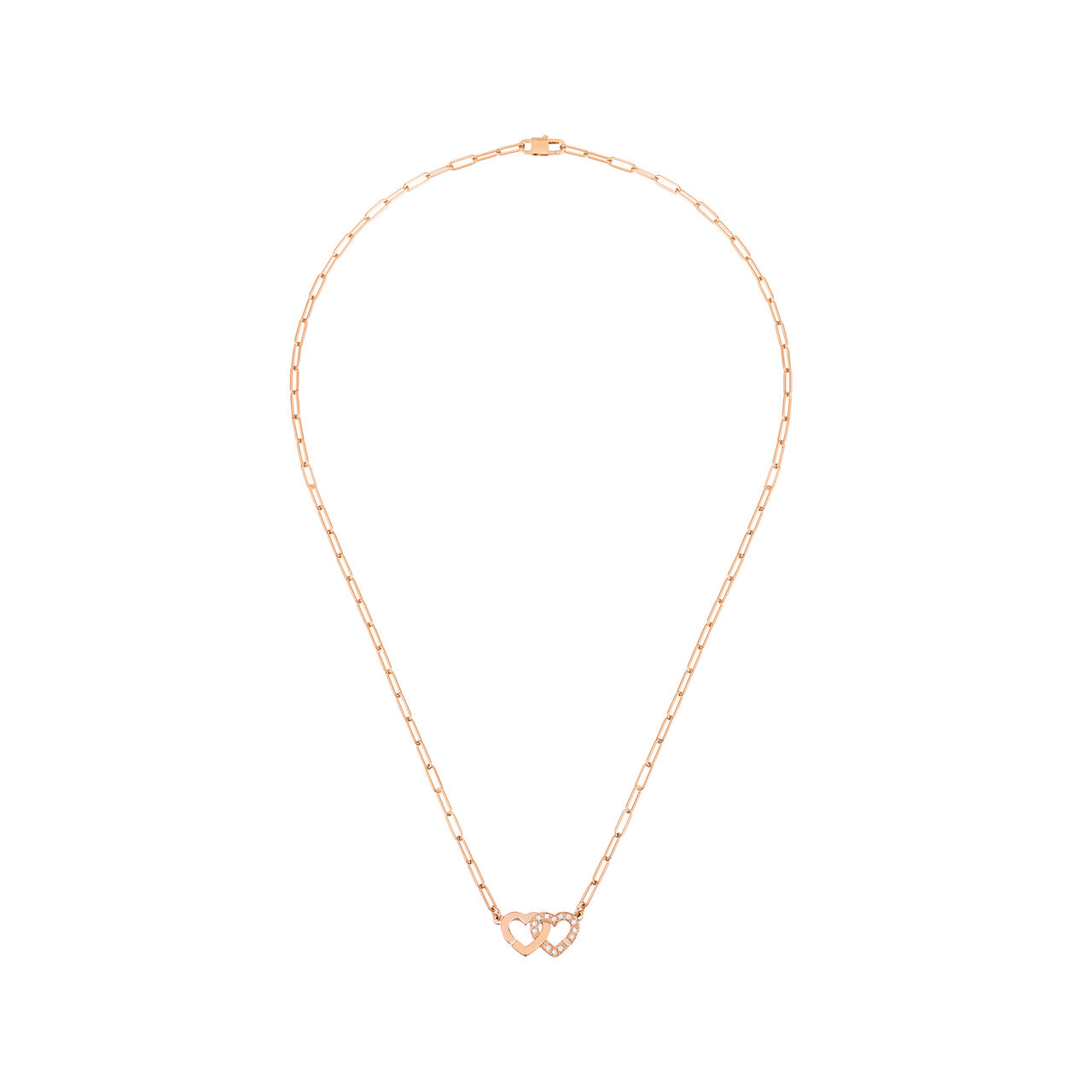 /Dinh Van Double Coeurs R9 Rose Gold and Diamond Pav&eacute; Necklace 645215 Front image number 0